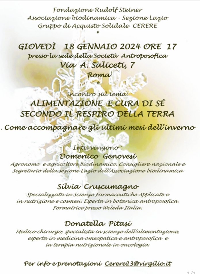Dalle sezioni Regionali dell’Associazione Biodinamica – Evento sezione Lazio del 18/01